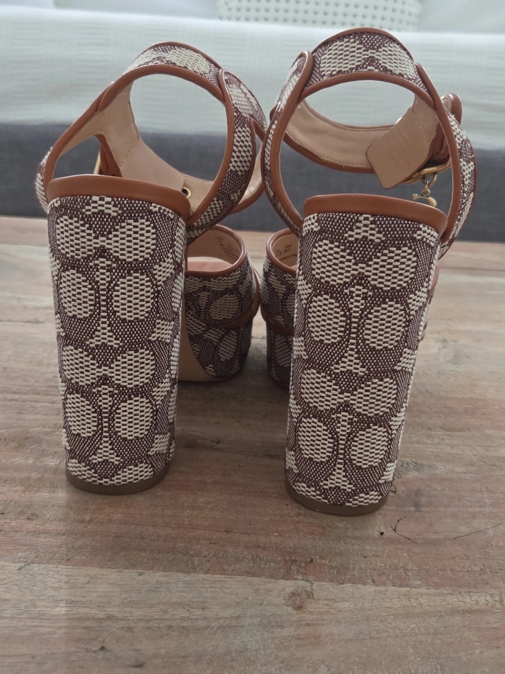 Coach Brown and Cream Signature Platform Block Heel Sandals - Picture 4 of 5